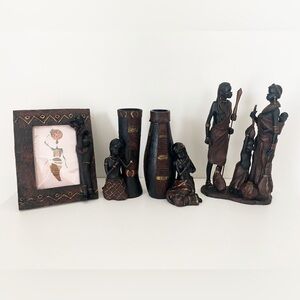 Vintage African Tribal Carved Figurine & Decor Set – 6 Pieces